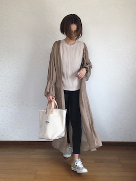 「ワッフルクルーネックＴ」｜「アイテム（ワンピース/ドレス）」を使った、みーさん（レディース・171cm）の夏コーディネート