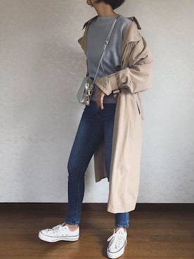 「シルバー」｜「アイテム（トレンチコート）」を使った、みーさん（レディース・171cm）の秋コーディネート