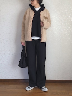 「ニットパーカー」｜「アイテム（ブルゾン）」を使った、みーさん（レディース・171cm）の冬コーディネート