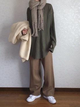 「adidas（アディダス）の＜adidas（アディダス）＞STANSMITH 19FW パープル スニーカー ◆（スニーカー）」を使った、みーさん（レディース・171cm）の冬コーディネート