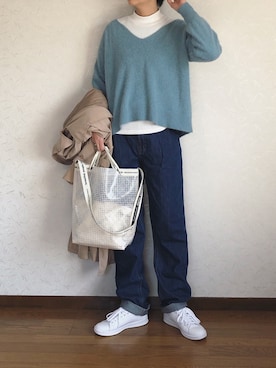 「adidas（アディダス）の＜adidas（アディダス）＞STANSMITH 19FW パープル スニーカー ◆（スニーカー）」を使った、みーさん（レディース・171cm）の冬コーディネート