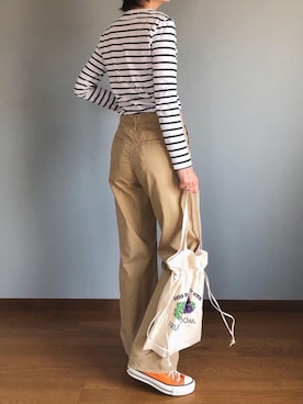 「AS KNOW AS PINKY（アズノゥアズピンキー）のアイテム（トートバッグ）」を使った、みーさん（レディース・171cm）の春コーディネート