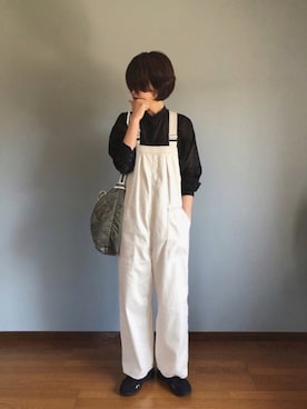 「キルティングバッグ」｜「アイテム（サロペット/オーバーオール）」を使った、みーさん（レディース・171cm）の春コーディネート