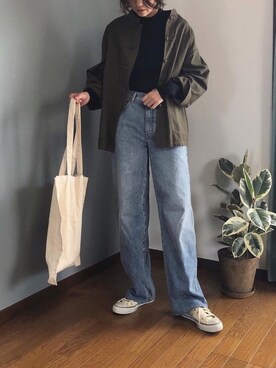 「リブニット」｜「アイテム（ミリタリージャケット）」を使った、みーさん（レディース・171cm）の秋コーディネート
