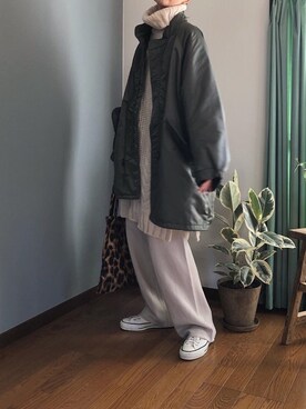 「BEAUTY&YOUTH UNITED ARROWS（ビューティーアンドユースユナイテッドアローズ）のBY∴ ロゴレオパードパーテーショントート ◆（トートバッグ）」を使った、みーさん（レディース・171cm）の冬コーディネート