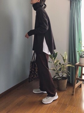 「BEAUTY&YOUTH UNITED ARROWS（ビューティーアンドユースユナイテッドアローズ）のBY∴ ロゴレオパードパーテーショントート ◆（トートバッグ）」を使った、みーさん（レディース・171cm）の秋コーディネート