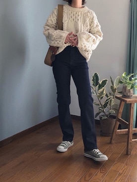 「ボリュームニット」｜「アイテム（スニーカー）」を使った、みーさん（レディース・171cm）の冬コーディネート