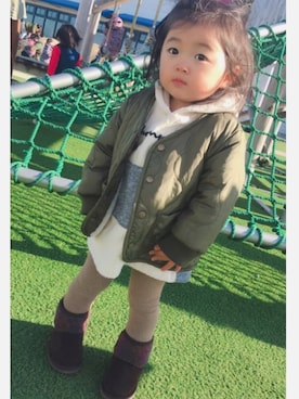 「しまむら（シマムラ）のアイテム（ナイロンジャケット）」を使った、kotokotoさん（キッズ・80cm）の秋コーディネート
