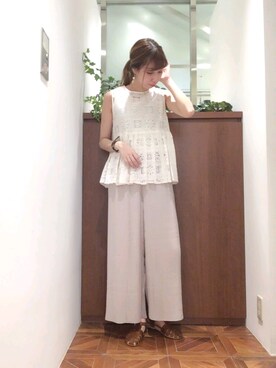 Kanocoさん着用】タイル調レースノースリーブブラウスを使った人気 