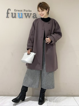 「アイテム（その他アウター、パープル系）」を使った、SAKAWAさん（レディース・161cm）の冬コーディネート