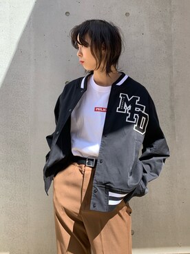 「MILKFED.」｜「アイテム（スタジャン）」を使った、今泉 麗華さん（レディース・165cm）の春コーディネート
