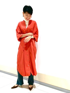 「アイテム（シャツワンピース）」を使った、カワモトさん（レディース・165cm・20代）の秋コーディネート