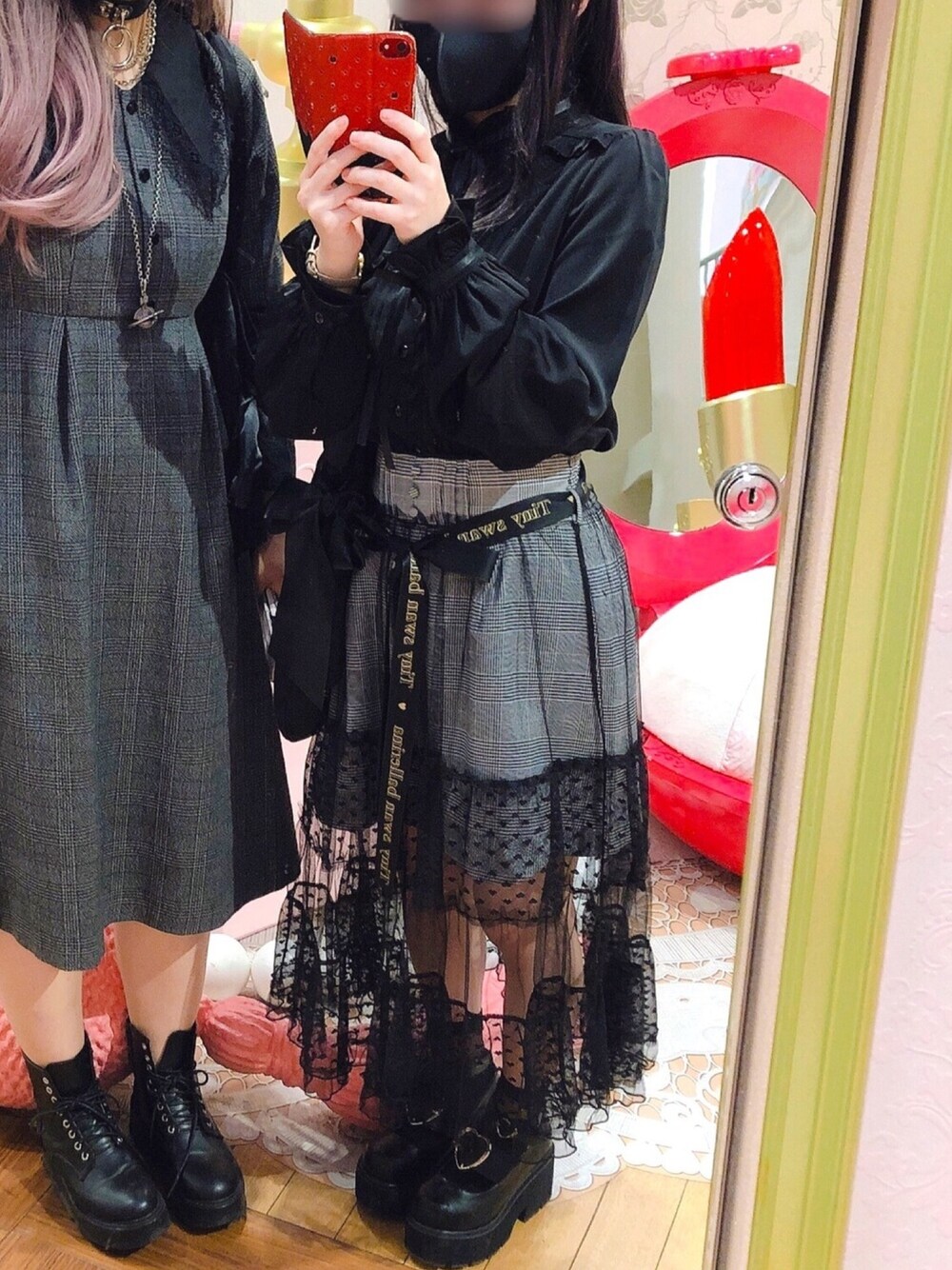 「クロミ、サンリオピューロランド、地雷、かわいい、私の推しブランド」｜「LIZ LISAのアイテム（スカート、ブラック系）」を使った、もこもこさん（レディース・149cm）の冬コーディネートの1枚目の写真
