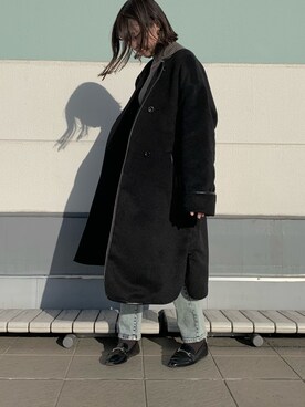 「natural couture（ナチュラルクチュール）のアイテム（ノーカラーコート）」を使った、おかじ(ま)さん（レディース・160cm）の冬コーディネート