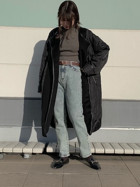 「オーバーコート」｜「アイテム（ノーカラーコート）」を使った、おかじ(ま)さん（レディース・160cm）の冬コーディネート