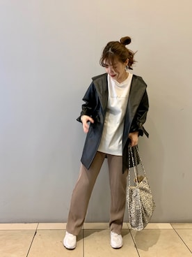 「DISCOAT（ディスコート）のアイテム（ノーカラージャケット）」を使った、うめさん（レディース・157cm）の秋コーディネート