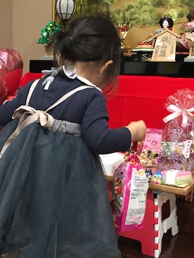 「アイテム（スカート）」を使った、Emmaさん（キッズ・70cm）の春コーディネート