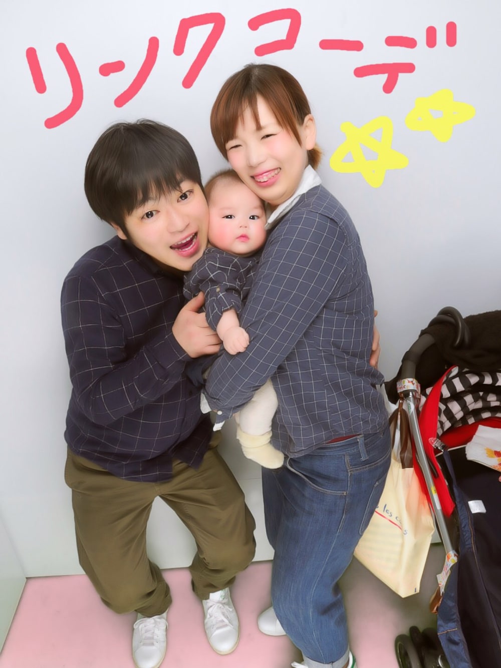 「生後3ヶ月、生後118日、リンクコーデ、親子コーデ、おそろいコーデ、H&M、ベビーコーデ、キッズコーデ、おんなのこ、女の子」｜「H&Mのアイテム（シャツ/ブラウス、ブルー系）」を使った、ぶうさん（キッズ・80cm）の夏コーディネートの1枚目の写真