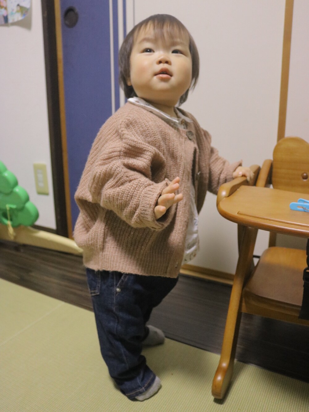 「キッズファッション、キッズコーデ、女の子、おんなのこ、1歳、こどもふくnemo、ZARA、ZARA KIDS、zarababy、quoti use fith」｜「こどもふく nemoのアイテム（カーディガン/ボレロ、ピンク系）」を使った、ぶうさん（キッズ・70cm）の秋コーディネートの1枚目の写真