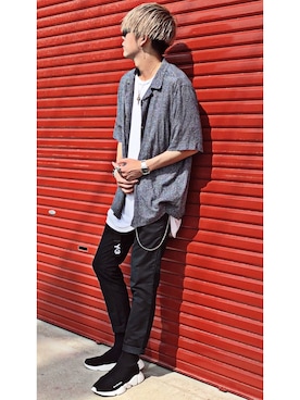 「スピードトレーナー」｜「アイテム（ファッション雑貨）」を使った、KAIさん（メンズ・179cm）の夏コーディネート