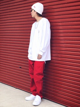 ニットキャップ ビーニーを使った 赤パンツ のメンズ人気ファッションコーディネート ユーザー その他ユーザー Wear