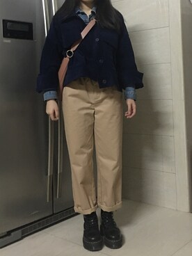 「アイテム（ドラムバッグ、ピンク系）」を使った、yoopinhさん（レディース・161cm）の秋コーディネート