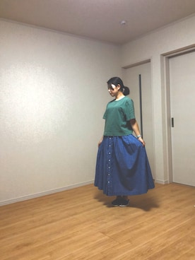 「GYMPHLEX（ジムフレックス）の＜GYMPHLEX＞マドラスチェックフレアスカート（スカート、ブルー系）」を使った、asatoh19さん（レディース・157cm）の夏コーディネート