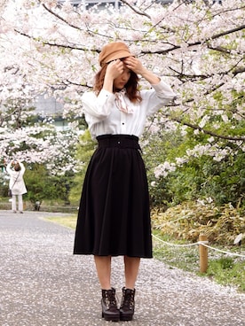 「花見コーデ」｜「アイテム（キャスケット）」を使った、nanaさん（レディース・158cm）の春コーディネート