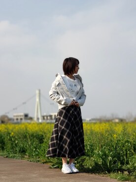 「花見」｜「アイテム（デニムジャケット）」を使った、nanaさん（レディース・158cm）の春コーディネート