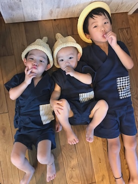 「むぎわら帽子」｜「アイテム（浴衣）」を使った、Maaamiさん（キッズ・120cm）の夏コーディネート