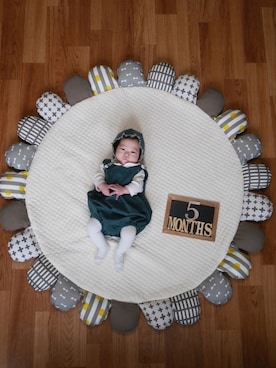 「アイテム（ロンパース、グリーン系）」を使った、skskさん（キッズ・60cm）の春コーディネート