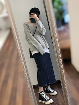 「アイテム（デニムスカート、ホワイト系）」を使った、晚安姑娘さん（レディース・161cm）の秋コーディネート