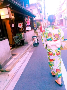 「母のお古のアイテム（浴衣、ホワイト系）」を使った、a__m54さん（レディース）の夏コーディネート