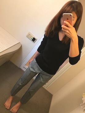 「GU（ジーユー）のアイテム（ニット/セーター、ブラック系）」を使った、a__m54さん（レディース）の秋コーディネート