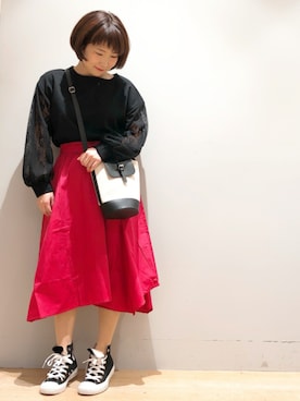 「earth music&ecology（アースミュージックアンドエコロジー）のキャンバスバケツショルダーバッグ（ショルダーバッグ）」を使った、__im_mu__さん（レディース・146cm）の春コーディネート