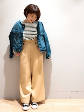 「マリン」｜「アイテム（デニムジャケット）」を使った、__im_mu__さん（レディース・146cm）の春コーディネート