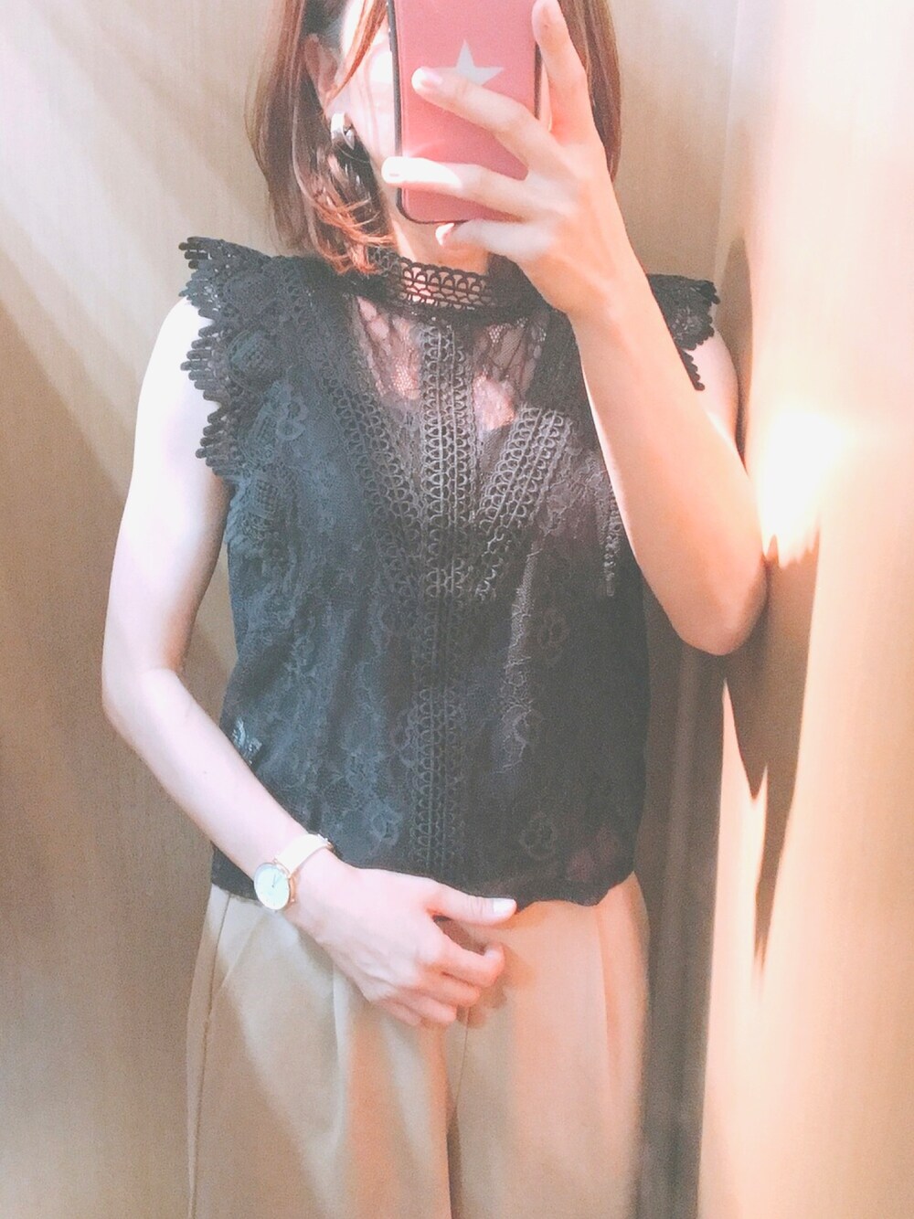 「しまむらのアイテム（トップス、ブラック系）」を使った、Cさん（レディース・155cm）の夏コーディネートの1枚目の写真