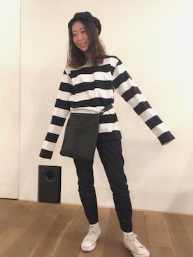 「アイテム（キャスケット）」を使った、agnes b. Aoyamaさん（レディース・155cm）の春コーディネート