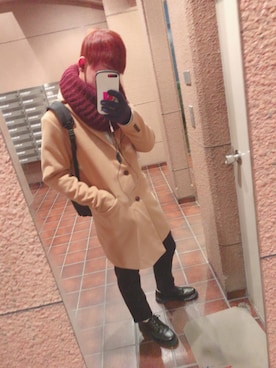 「アイテム（チェスターコート、ブラウン系）」を使った、りゅーとさん（メンズ・175cm）の冬コーディネート