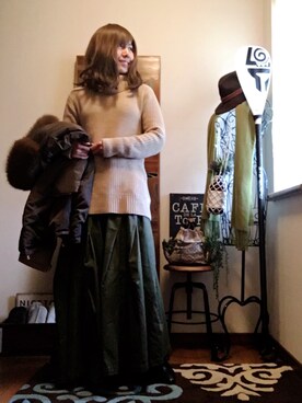 「Abercrombie&Fitch（アバークロンビーアンドフィッチ）のアイテム（ニット/セーター）」を使った、𝓮𝓽𝓼𝓾*さん（レディース・157cm）の冬コーディネート