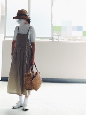「エプロンワンピース」｜「アイテム（その他）」を使った、c_o_c_oさん（レディース・158cm）の夏コーディネート