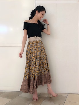 「メロートップス」｜「アイテム（スカート）」を使った、NOZOMI TANAKAさん（レディース・158cm）の春コーディネート