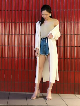 「デニムショートパンツ」｜NOZOMI TANAKAさん（レディース・158cm）の春コーディネート