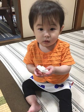 「Moujonjon（ムージョンジョン）のアイテム（ワンピース）」を使った、SOKI♥RINKAさん（キッズ・70cm）の春コーディネート