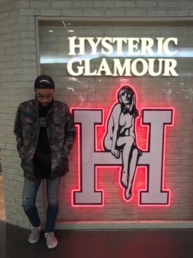 「HYSTERIC GLAMOUR（ヒステリックグラマー）のHYS WHISKY柄 刺繍キャップ（キャップ）」を使った、DUKASHUNさん（メンズ・175cm）の冬コーディネート