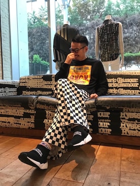「チェッカー柄」｜「アイテム（オールインワン・サロペット）」を使った、DUKASHUNさん（メンズ・175cm）の夏コーディネート