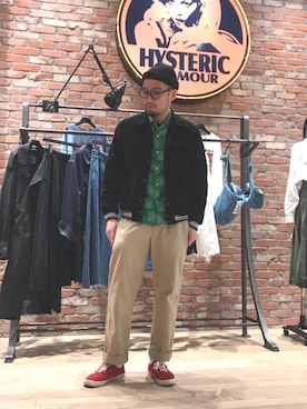 「コラボレーション」｜「アイテム（スタジャン）」を使った、DUKASHUNさん（メンズ・175cm）の春コーディネート