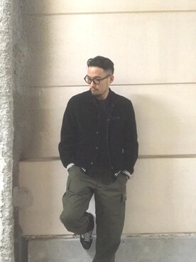 「コラボレーション」｜「アイテム（スタジャン）」を使った、DUKASHUNさん（メンズ・175cm）の春コーディネート