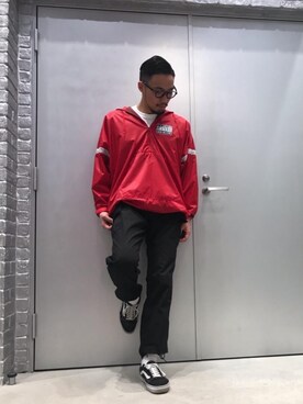 「コラボレーション」｜「アイテム（ナイロンジャケット）」を使った、DUKASHUNさん（メンズ・175cm）の春コーディネート