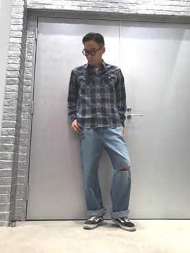 「ウエスタンシャツ」｜「アイテム（オールインワン・サロペット）」を使った、DUKASHUNさん（メンズ・175cm）の春コーディネート